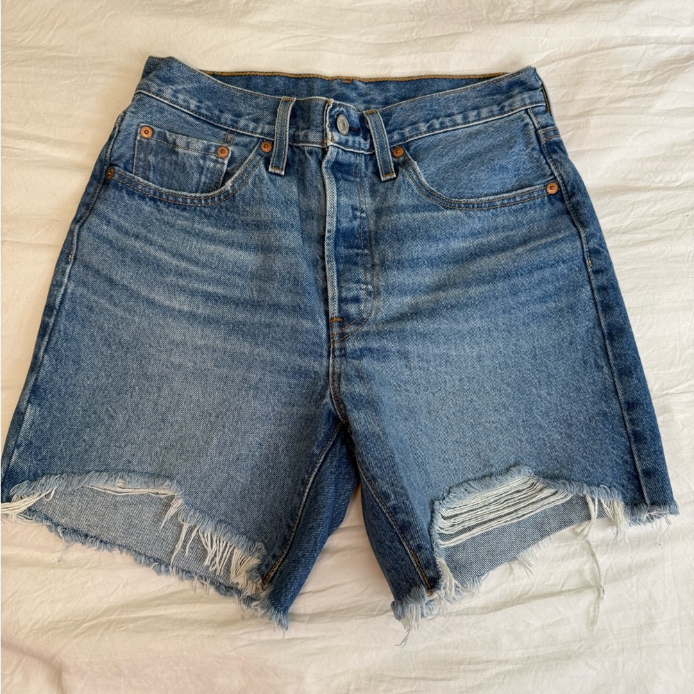 Levi's Blue Jean Shorts with Distressed Hem